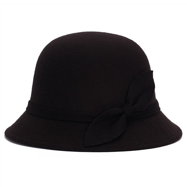 women hat bowknot Fedoras cap Basin of dome woolen cloth hat