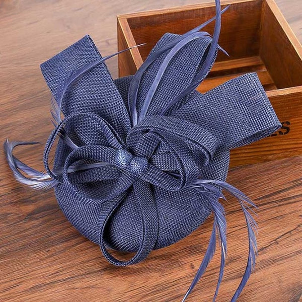 Women Formal Hats Chapeau pillbox Caps Mariage Navy Ladies Elegant feathers