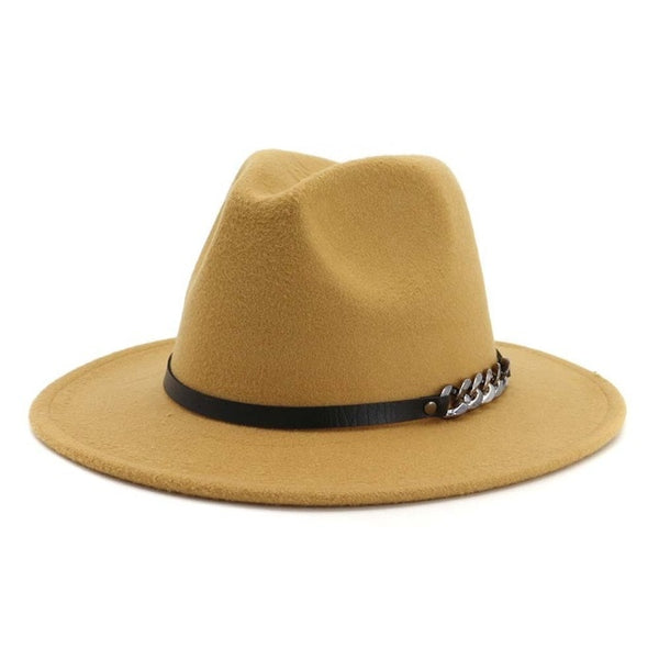 Men Women Flat Brim Panama Style Wool Fedora Hat