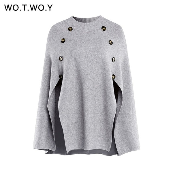Knitted Cloak Sweater Women Casual Loose Shawl Autumn Winter