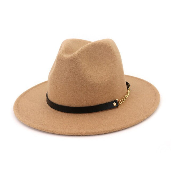 Felt Fedora Hats With Belt Wide Flat Brim Jazz