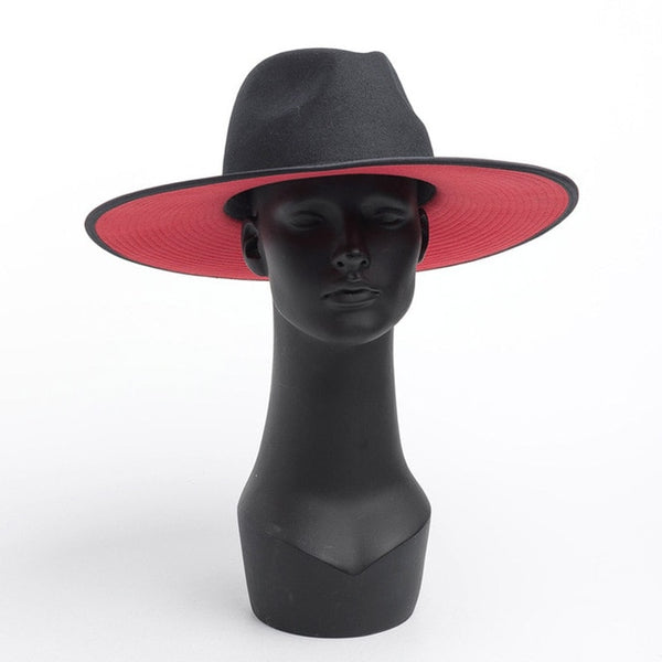 TWO TONE WOOL FEDORA Winter Warm Wide Brim Women Hats Red Black