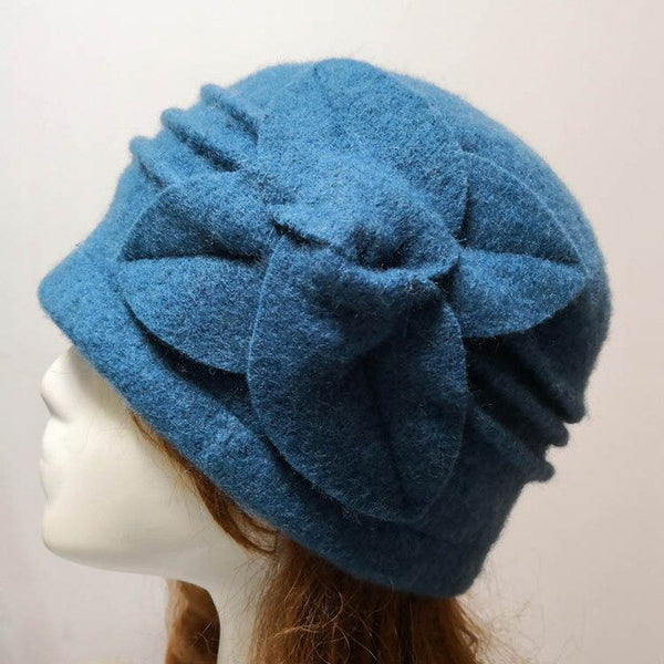 Women Fedora Hat Floral Wool Warm