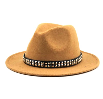 wool Fedoras For Women Wide Brim Felt Hat Ladies Cap