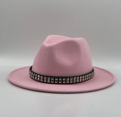 wool Fedoras For Women Wide Brim Felt Hat Ladies Cap