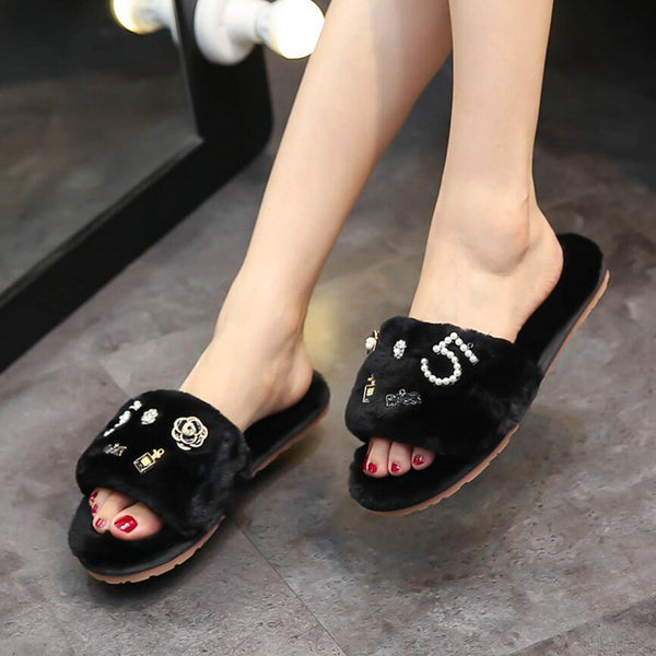 perfume flower fur slippers women