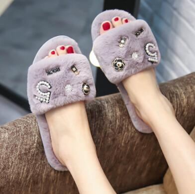 perfume flower fur slippers women