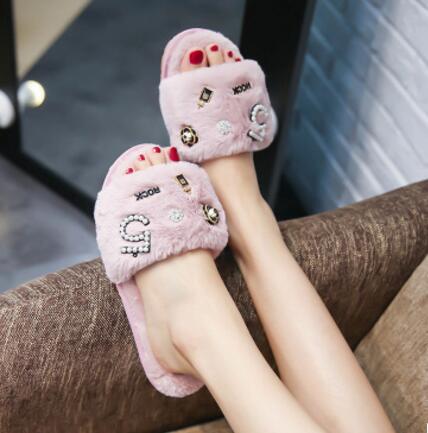 perfume flower fur slippers women