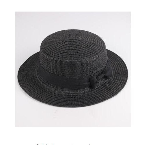 Classic Bowknot Straw Flat Sun Hat Women Fedora