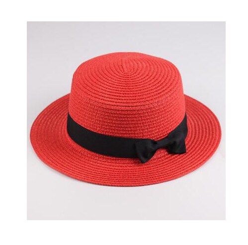 Classic Bowknot Straw Flat Sun Hat Women Fedora