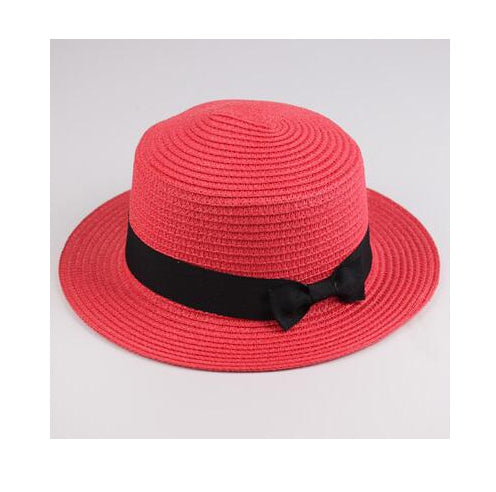 Classic Bowknot Straw Flat Sun Hat Women Fedora