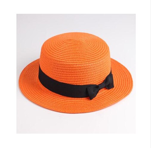 Classic Bowknot Straw Flat Sun Hat Women Fedora