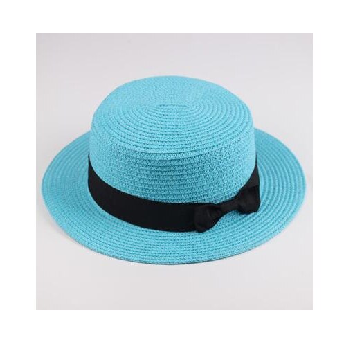 Classic Bowknot Straw Flat Sun Hat Women Fedora