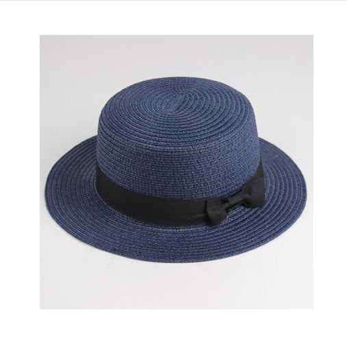 Classic Bowknot Straw Flat Sun Hat Women Fedora