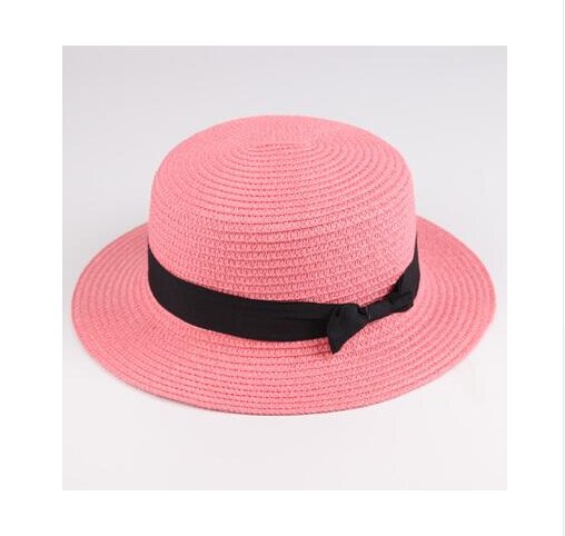 Classic Bowknot Straw Flat Sun Hat Women Fedora