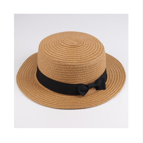Classic Bowknot Straw Flat Sun Hat Women Fedora