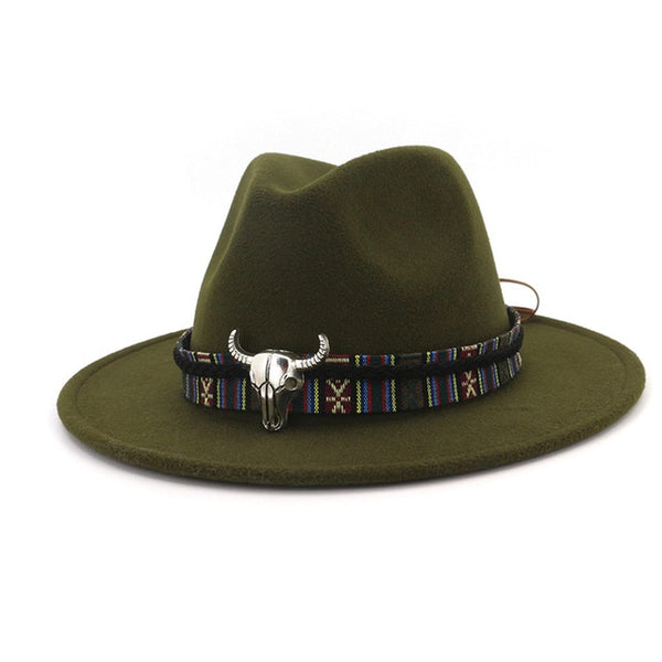 Cowboy Style Leopard Leather Mens Womens Fedora Hats