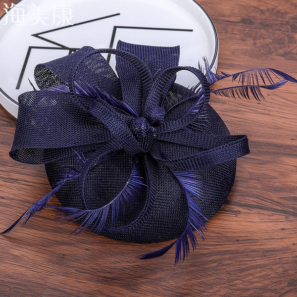 Women Formal Hats Chapeau pillbox Caps Mariage Navy Ladies Elegant feathers