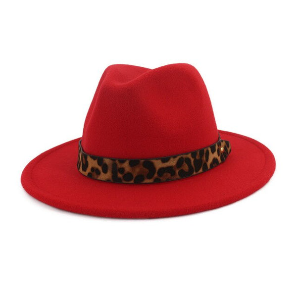 Wool Felt Jazz Fedora Hats with Leopard Grain Belt