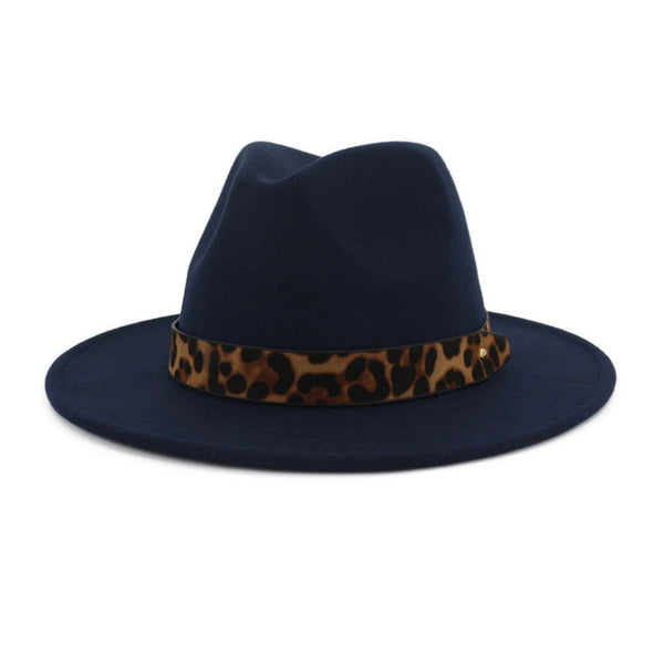 Wool Felt Jazz Fedora Hats with Leopard Grain Belt