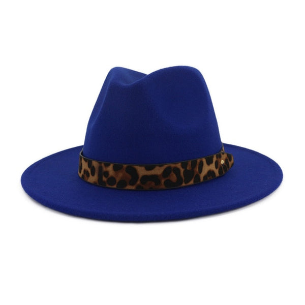 Wool Felt Jazz Fedora Hats with Leopard Grain Belt
