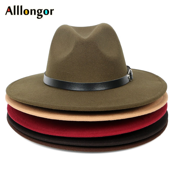 Woolen Ladies Fedoras Jazz Hat Belt Caps Bowler Felt Hats