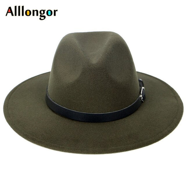 Woolen Ladies Fedoras Jazz Hat Belt Caps Bowler Felt Hats