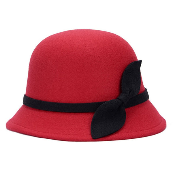 women hat bowknot  Fedoras cap Basin of dome woolen cloth hat