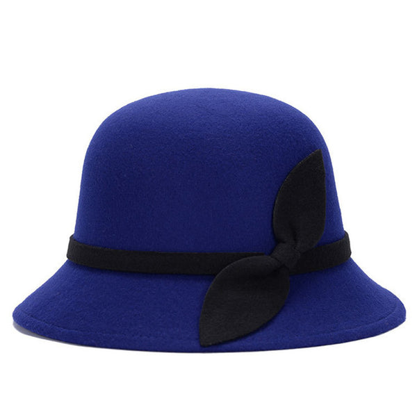 women hat bowknot  Fedoras cap Basin of dome woolen cloth hat