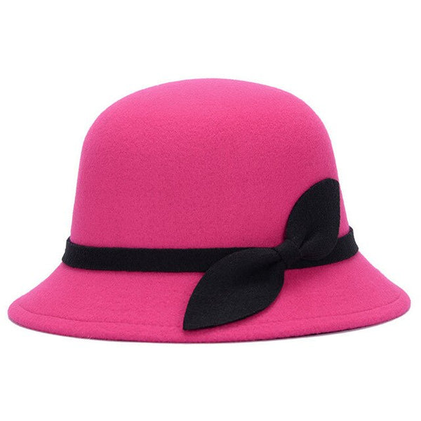 women hat bowknot  Fedoras cap Basin of dome woolen cloth hat