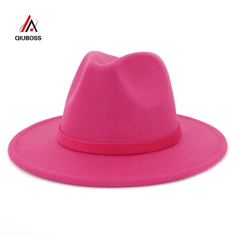 Unisex Men Women Manhattan Fedora Hat Solid Color Flat Brim
