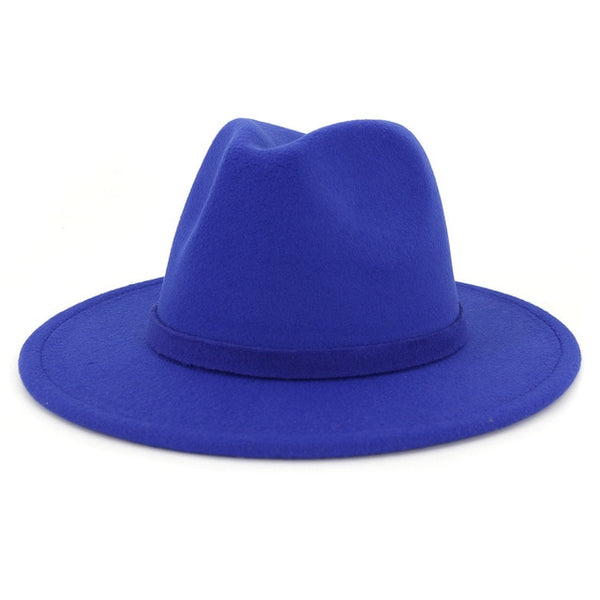 Unisex Men Women Manhattan Fedora Hat Solid Color Flat Brim