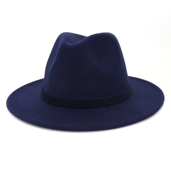 Unisex Men Women Manhattan Fedora Hat Solid Color Flat Brim