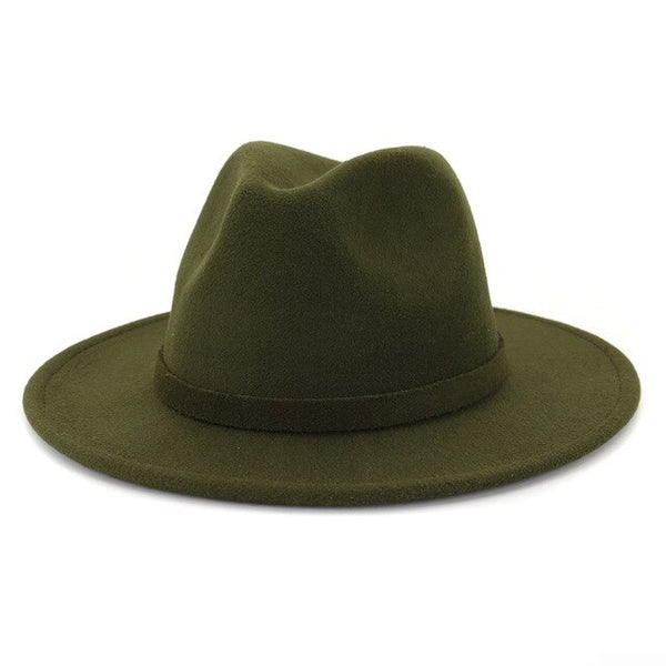Unisex Men Women Manhattan Fedora Hat Solid Color Flat Brim