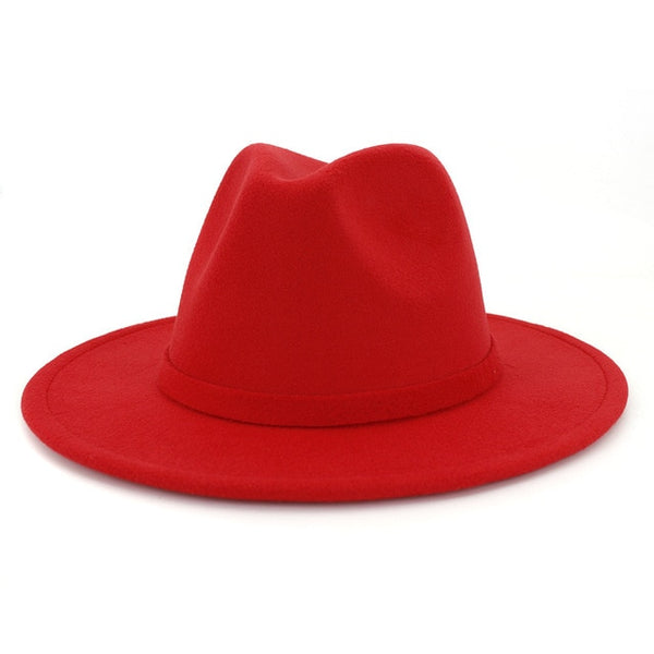 Unisex Men Women Manhattan Fedora Hat Solid Color Flat Brim