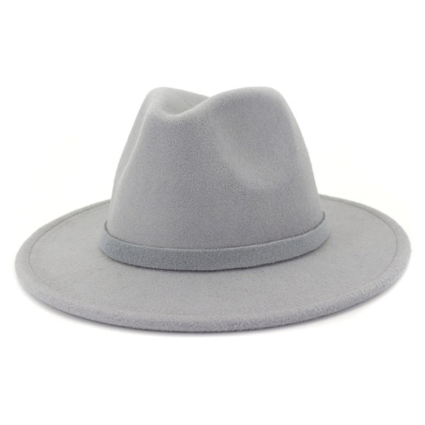 Unisex Men Women Manhattan Fedora Hat Solid Color Flat Brim
