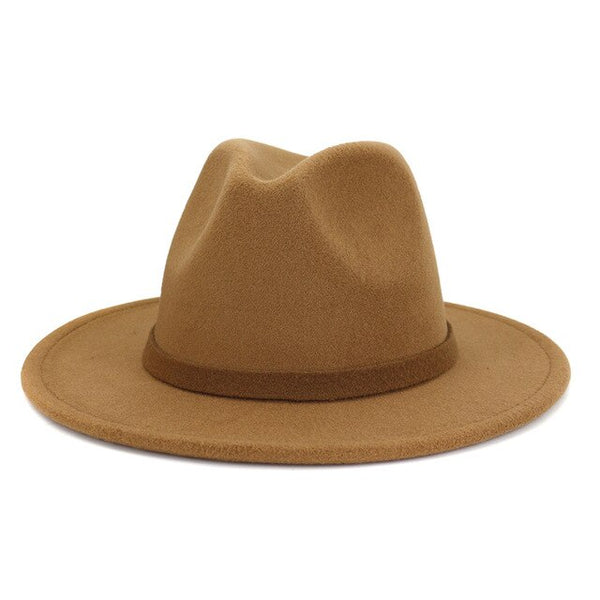 Unisex Men Women Manhattan Fedora Hat Solid Color Flat Brim