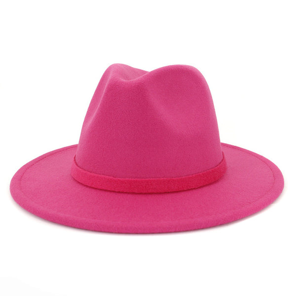 Unisex Men Women Manhattan Fedora Hat Solid Color Flat Brim