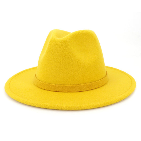 Unisex Men Women Manhattan Fedora Hat Solid Color Flat Brim