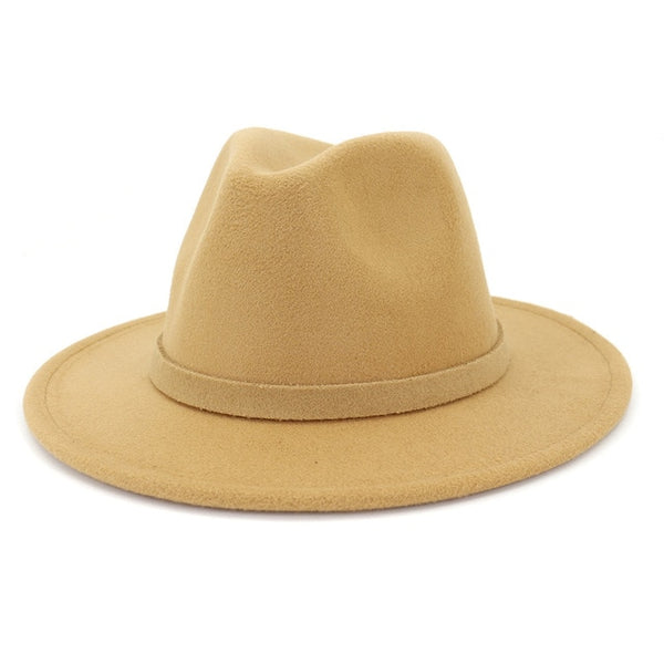 Unisex Men Women Manhattan Fedora Hat Solid Color Flat Brim