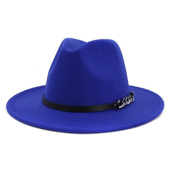 Men Women Flat Brim Panama Style Wool Fedora Hat