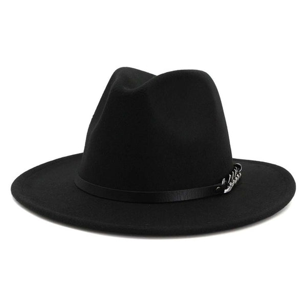 Men Women Flat Brim Panama Style Wool Fedora Hat