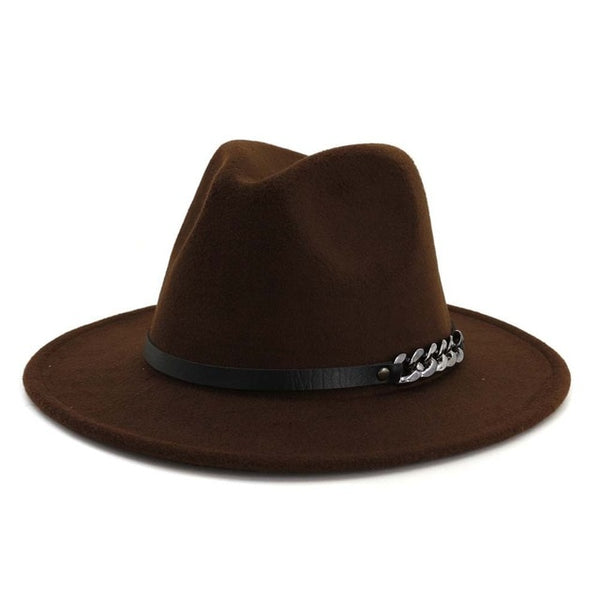 Men Women Flat Brim Panama Style Wool Fedora Hat