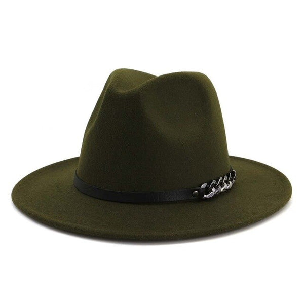 Men Women Flat Brim Panama Style Wool Fedora Hat