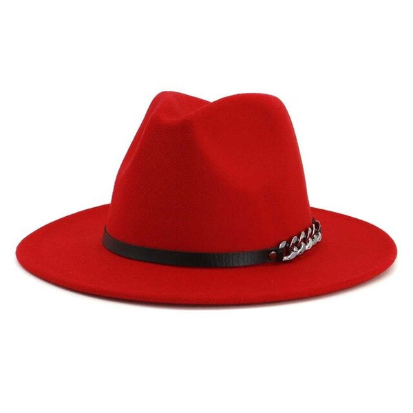 Men Women Flat Brim Panama Style Wool Fedora Hat