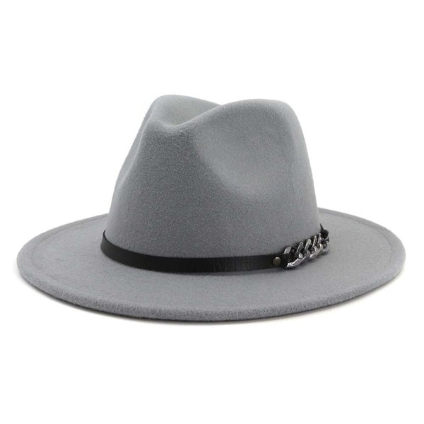 Men Women Flat Brim Panama Style Wool Fedora Hat
