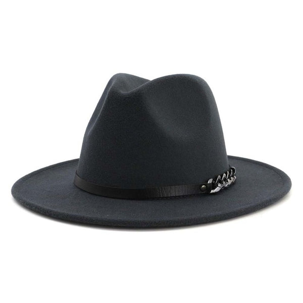 Men Women Flat Brim Panama Style Wool Fedora Hat
