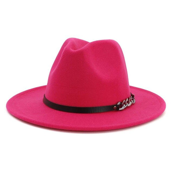 Men Women Flat Brim Panama Style Wool Fedora Hat