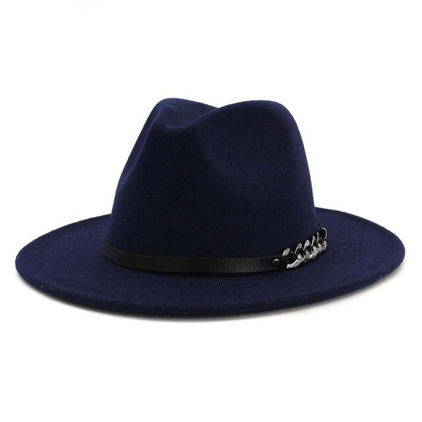 Men Women Flat Brim Panama Style Wool Fedora Hat