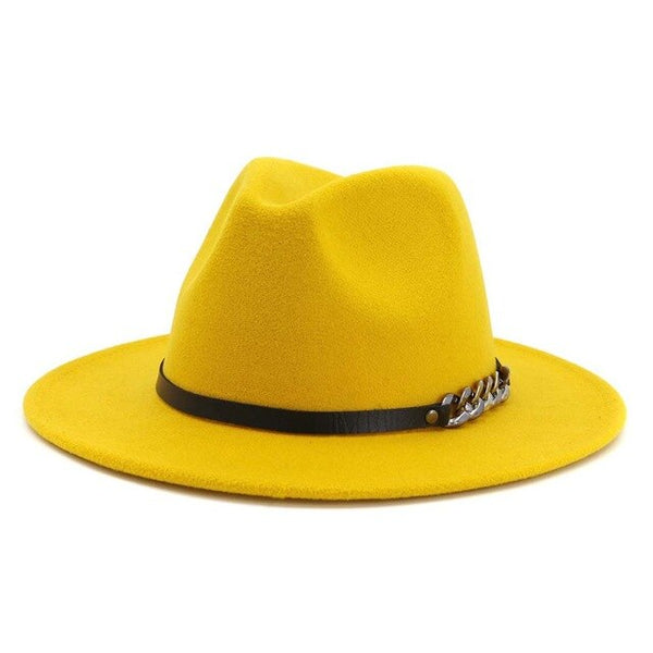 Men Women Flat Brim Panama Style Wool Fedora Hat